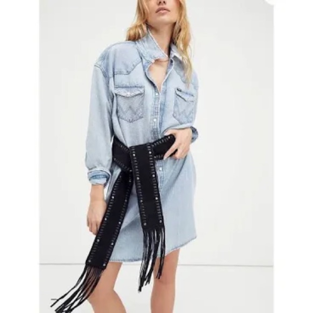 Free People Blaire Fringe Wrap Belt Suede Studded Wide Tie Waist